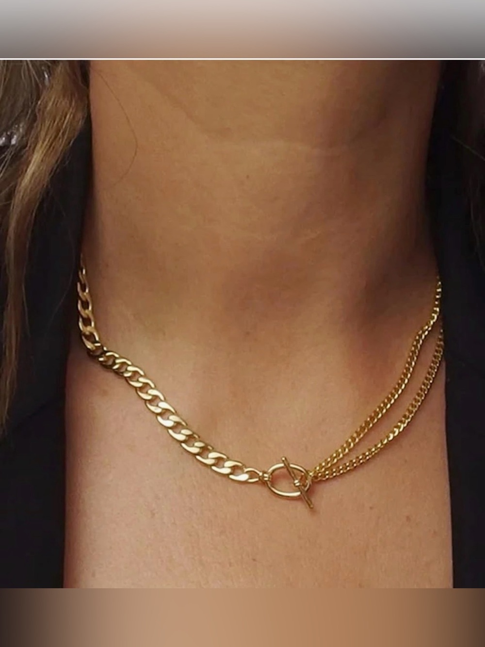 Gold Toggle Chain Necklace - Women’s Layered Link Pendant - Picture 4 of 7